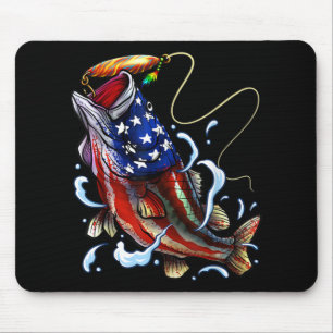 Tapis De Souris Basse Pêche Poisson Drapeau américain Pêche patrio