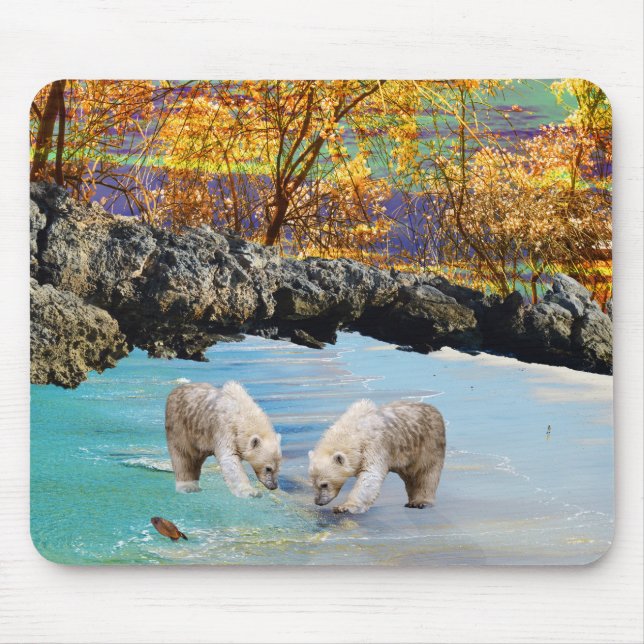 Tapis De Souris Basses À Ours Polaires Pêche, (Devant)