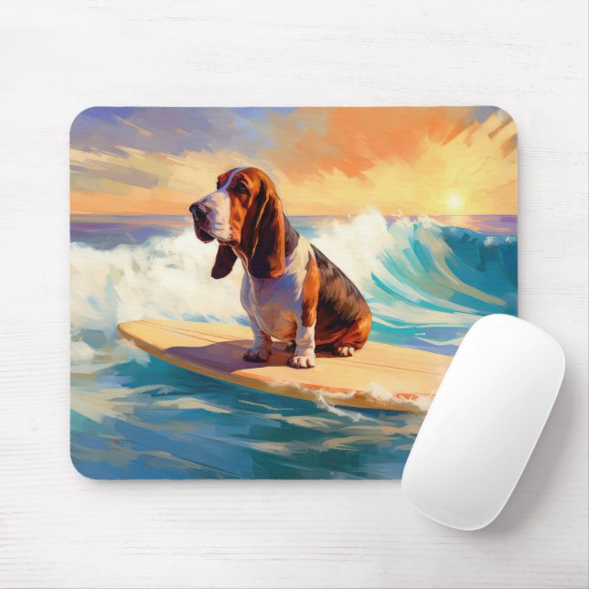 Tapis De Souris Basset Hound Beach Surf Peinture (Avec souris)