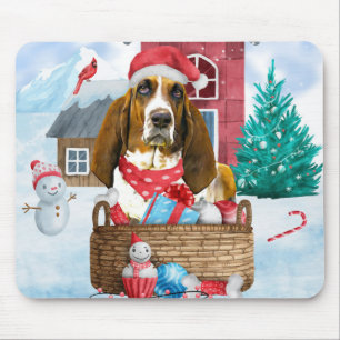 Tapis De Souris Basset Hound Chien dans la neige Maison de Chien d