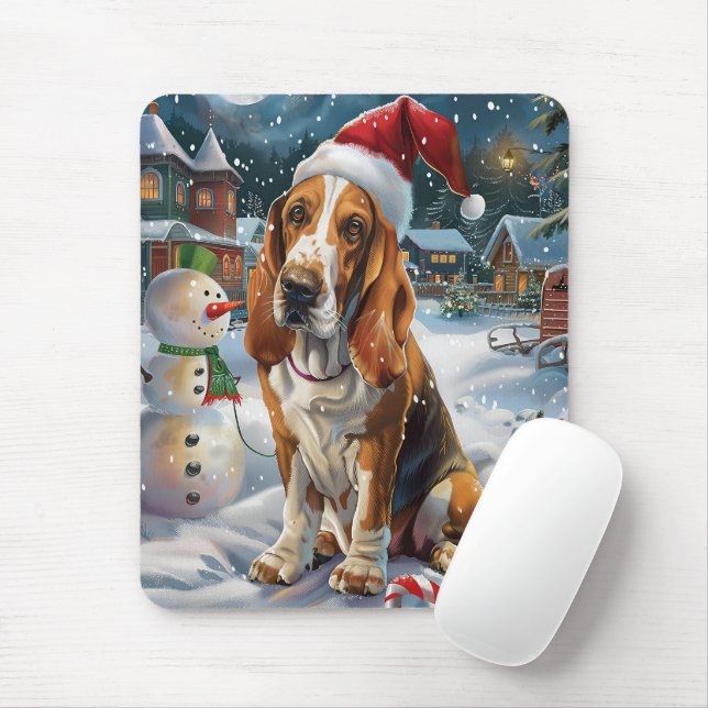 Tapis De Souris Basset Hound Chien Winter Wonderland Noël Joie (Avec souris)