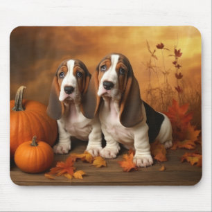 Tapis De Souris Basset Hound Chiot Automne Citrouille de plaisir
