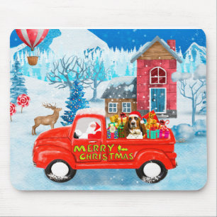 Tapis De Souris Basset Hound Dog in Christmas Delivery Truck Snow