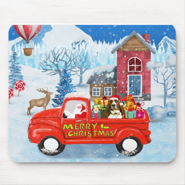 Tapis De Souris Basset Hound Dog in Christmas Delivery Truck Snow (Devant)