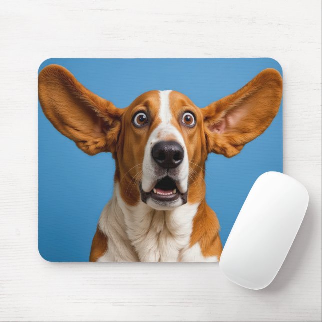 Tapis De Souris Basset Hound surpris (Avec souris)