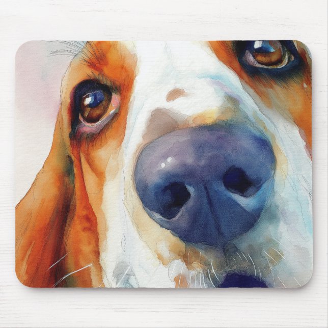 Tapis De Souris Basset hound watercolor portrait (Devant)