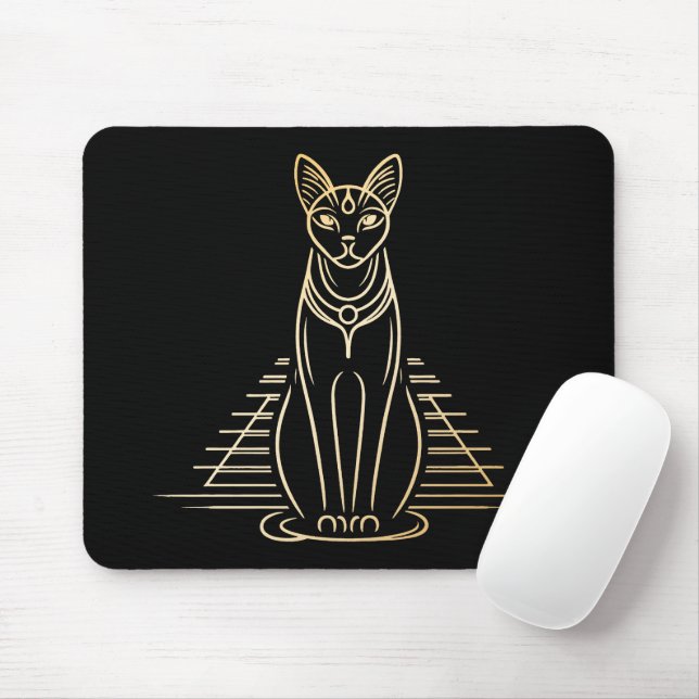 Tapis De Souris Bastet, déesse féline égyptienne devant une pyrami (Avec souris)