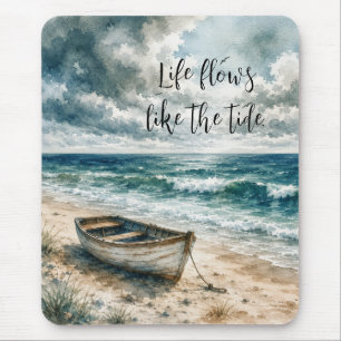 Tapis De Souris Bateau à rames patiné à l'aquarelle sur une plage