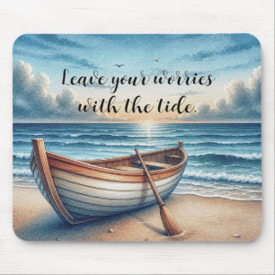 Tapis De Souris Bateau à rames vintage de bord de mer à l'aquarell