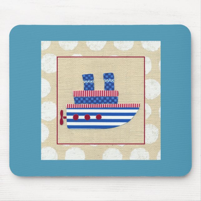 Tapis De Souris Bateau à vapeur avec hélice et cheminées bleues (Devant)