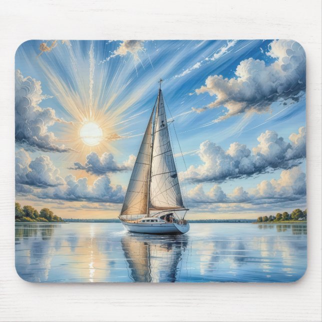 Tapis De Souris Bateau À Voile Aquarelle Naviguant Sous Le Soleil (Devant)