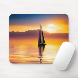 Tapis De Souris Bateau À Voile Au Coucher Du Soleil