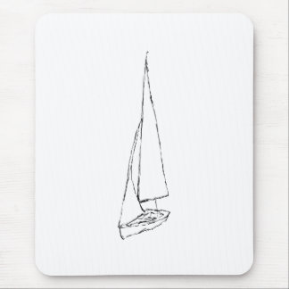 Tapis De Souris Bateau à voile. Croquis en noir et blanc.