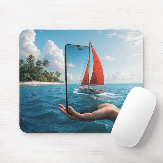 Tapis De Souris Bateau à voile naviguant dans un Smartphone (Avec souris)