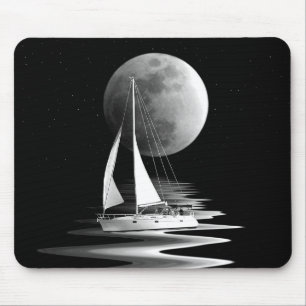 Tapis De Souris Bateau à voile sur l'eau lune
