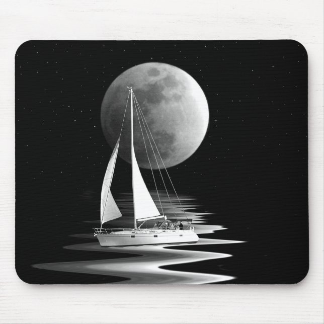 Tapis De Souris Bateau À Voilier En Lumière Lune (Devant)