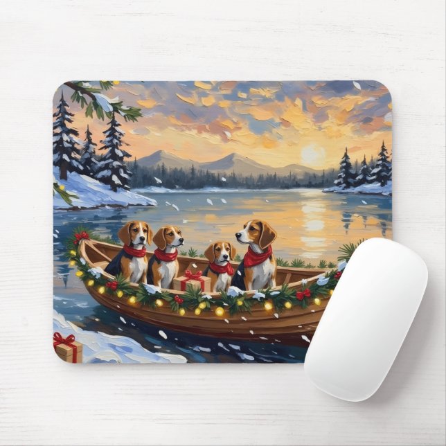 Tapis De Souris Bateau de Noël Beagle pour les Fêtes (Avec souris)