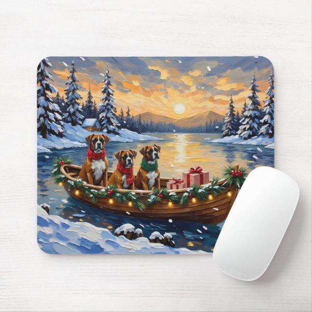 Tapis De Souris Bateau de Noël Boxer Fêtes (Avec souris)