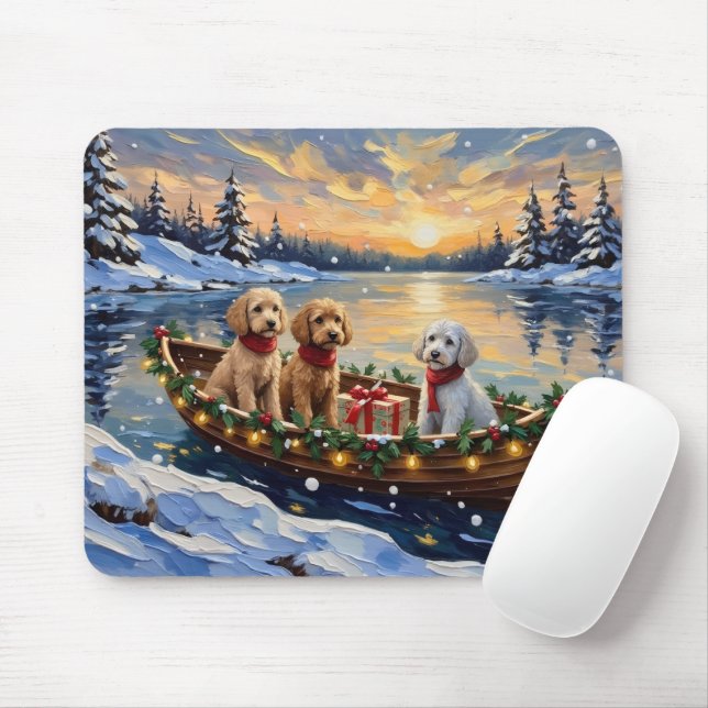Tapis De Souris Bateau de Noël de Caniche Fêtes (Avec souris)