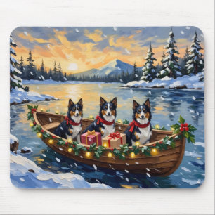 Tapis De Souris Bateau de Noël de Collie à poil long pour les Fête