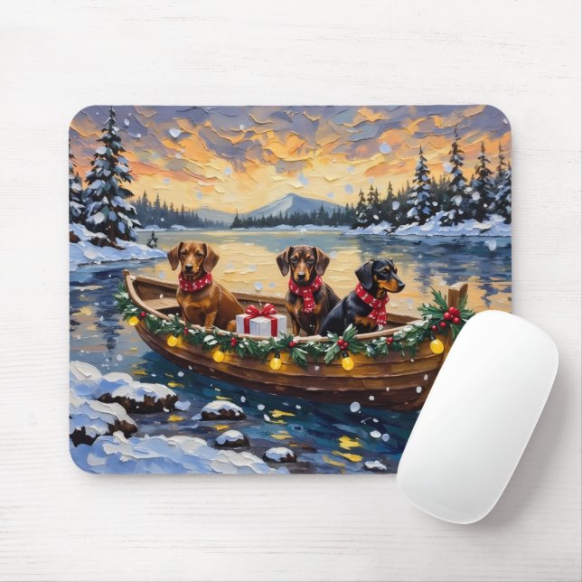Tapis De Souris Bateau de Noël de teckel pour les Fêtes (Avec souris)