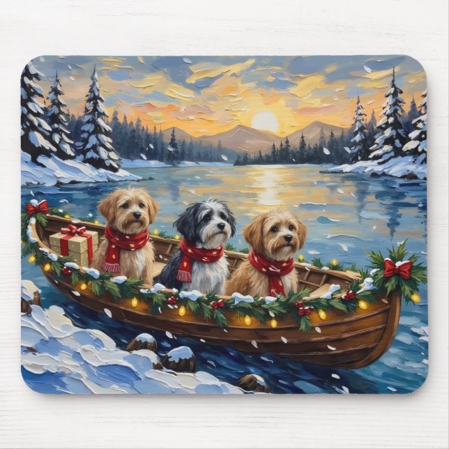 Tapis De Souris Bateau de Noël Lhasa Apso pour les Fêtes (Devant)