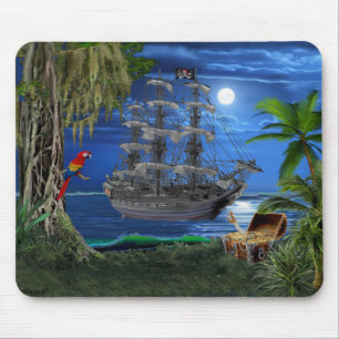 Tapis De Souris Bateau de pirate éclairé par la lune mystique