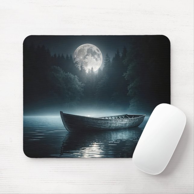 Tapis De Souris Bateau En Bois Sur Le Lac Lune (Avec souris)