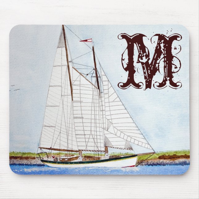 Tapis De Souris Bateau nautique Monogramme de la mer Souris initia (Devant)