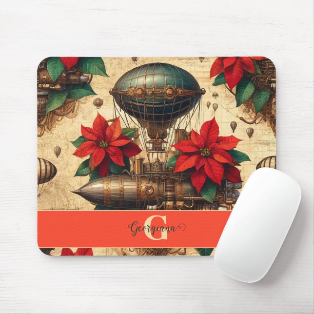 Tapis De Souris Bateau Steampunk personnalisé avec Poinsettia (Avec souris)