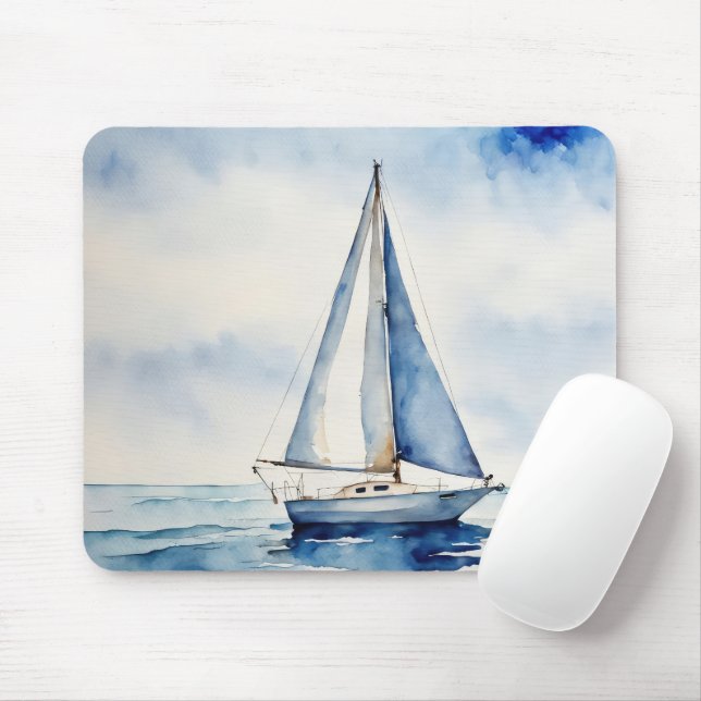 Tapis De Souris Bateau Watercolor Sur Océan (Avec souris)