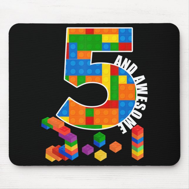 Tapis De Souris Bâtiment Blocs Briques 5 ans Awesome Anniversaire (Devant)