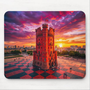 Tapis De Souris Bâtiment de château d'échecs rouge de fantaisie su