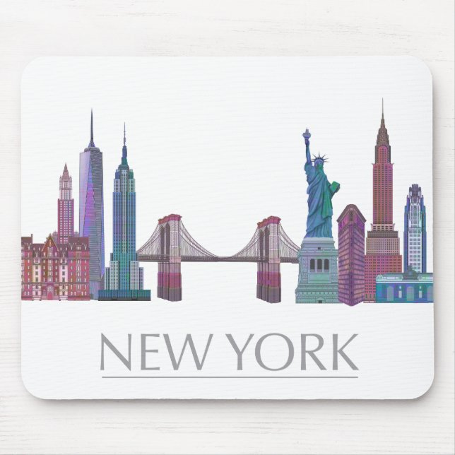 Tapis De Souris Bâtiments couleur New York Skyline (Devant)