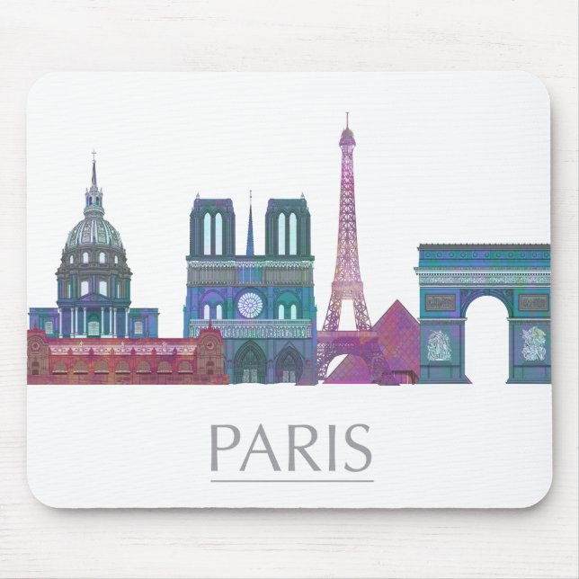 Tapis De Souris Bâtiments couleur Paris Skyline (Devant)