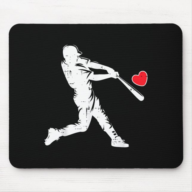 Tapis De Souris Batter Baseball de la Saint-Valentin Silhouette Cœ (Devant)
