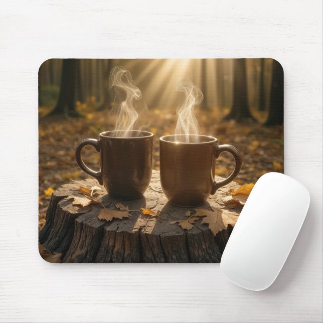Tapis De Souris Batteries à café à vapeur sur un arbre d'automne (Avec souris)