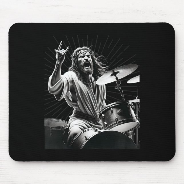 Tapis De Souris Batteur Rock Jésus Batterie  (Devant)