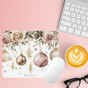 Tapis De Souris Baubles de Noël colorés aux fleurs