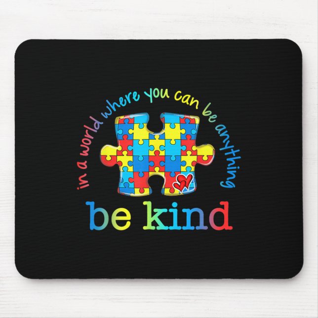 Tapis De Souris Be Kind Sensibilisation sur l'autisme Puzzle Rainb (Devant)