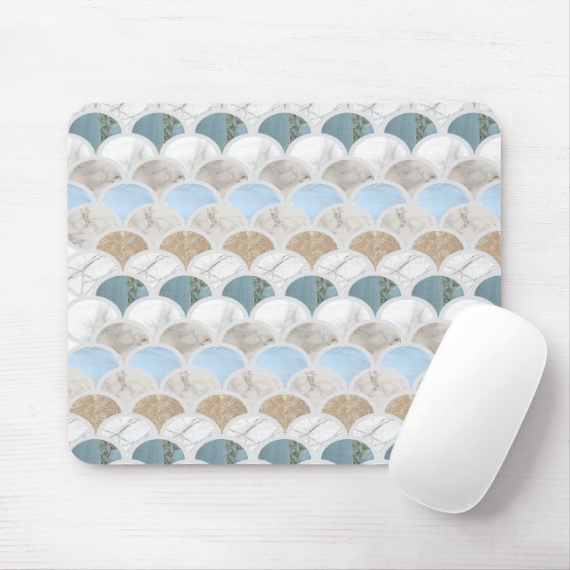 Tapis De Souris beach aqua blue white marble pastel mermaid scales (Avec souris)
