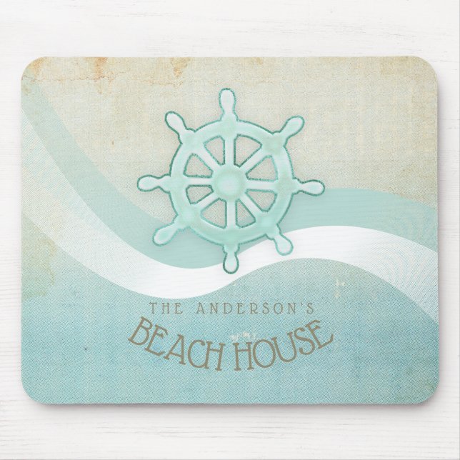 Tapis De Souris Beach House Nautical Boat Helm Aqua Blue ID623 (Devant)
