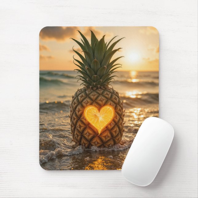 Tapis De Souris Beach Pineapple With a Carved Out Heart (Avec souris)