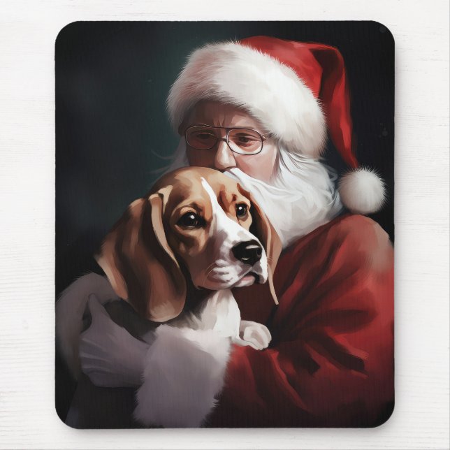Tapis De Souris Beagle avec le Père Noël Festif Noël (Devant)