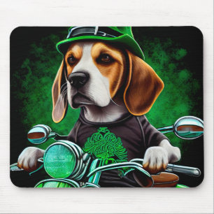 Tapis De Souris Beagle Chien conduisant vélo St. Patrick's Day