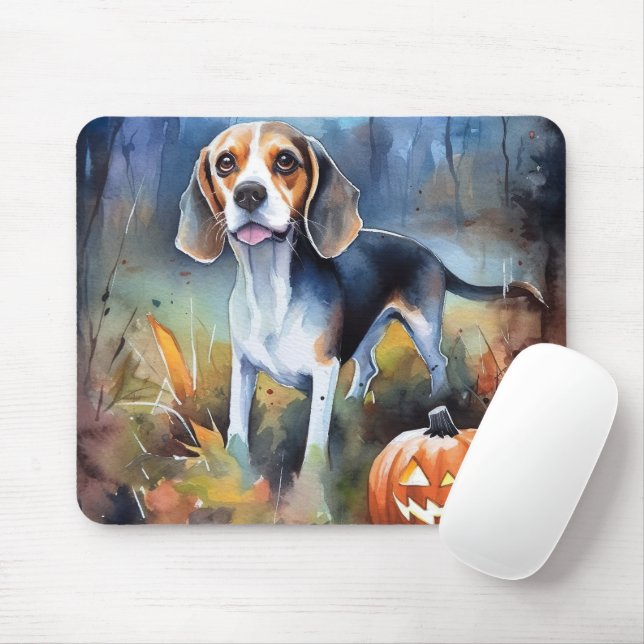 Tapis De Souris Beagle d'Halloween avec peur Citrouille (Avec souris)