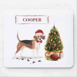 Tapis De Souris Beagle drôle Chien de Noël avec arbre