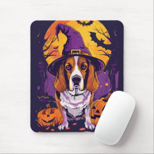 Tapis De Souris Beagle éffrayant Halloween Witch Et Citrouille