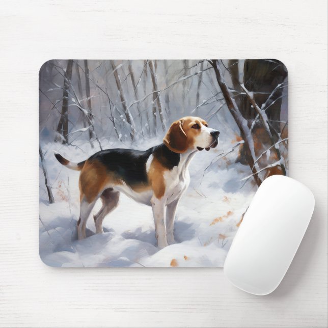 Tapis De Souris Beagle Laisser Neige Noël (Avec souris)
