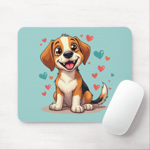 Tapis De Souris Beagle Mignon Kawaii avec des Cœurs Art de Chien E